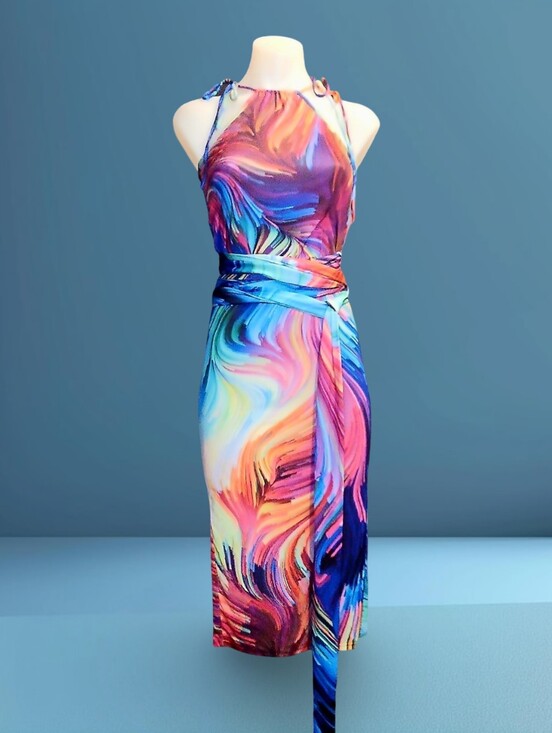 Posh By V Dresses & Skirts - POSH by V Abstract Halter Dress 14' w a seperate Wrap so many styling options SM